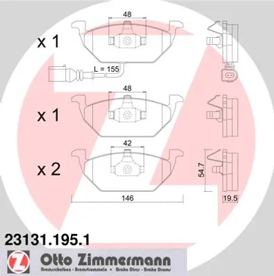 Produktbild von Zimmermann Bremsbeläge vorne mit Warnkontakt für Audi Seat Skoda VW