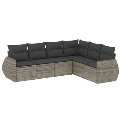 Produktbild von 6-tlg. Garten-Sofagarnitur mit Kissen Grau Poly Rattan