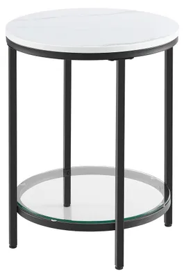 Immagine prodotto di Tavolino laterale con 2 ripiani – finitura effetto marmo bianco – struttura nera – 45 x 55 cm