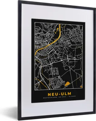 Produktbild von MuchoWow® Gerahmtes Poster Gold - Deutschland - Karte - Neu Ulm 30x40 cm - Poster mit Schwarzem Bilderrahmen Wandposter Rahmen Foto Bilder - Wandposter Schlafzimmer