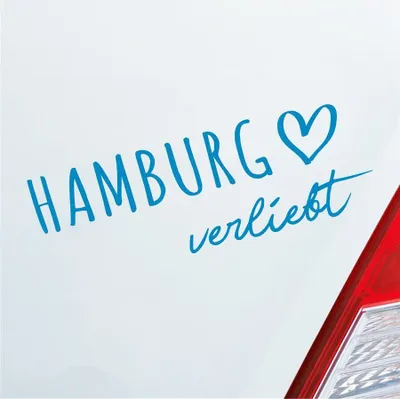 Produktbild von Auto Aufkleber Hamburg verliebt Herz Stadt Heimat Liebe Car 19x7 cm Hellblau Sticker Heckscheibenaufkleber
