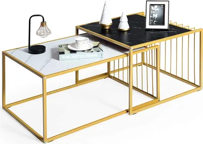 Immagine prodotto di Costway 2 x tavolino set tavolino SETUAL MARMEL MARMOR MODERN ZIN TABLE GIALLO + NERO + BIANCO