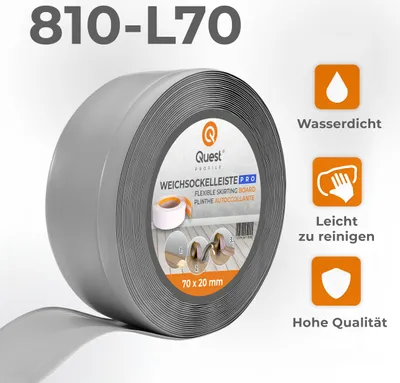 Produktbild von Quest Sockelleiste PVC grau 70x20mm 1m, flexibel, feuchtigkeits- & schmutzabweisend, für Dehnungsfugen