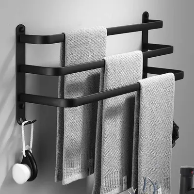 Produktbild von Wand-Handtuchhalter 3 gestufte Ablagen Handtuchstange Wandmontage 50cm Schwarz
