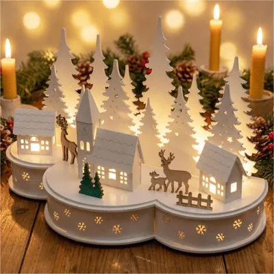 Produktbild von Beleuchtete LED Weihnachtsstadt mit Rentieren Weihnachtsdeko
