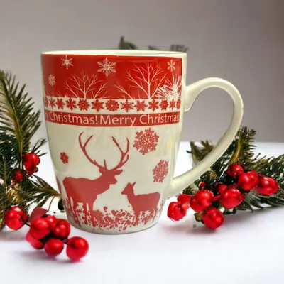 Weihnachtsbecher aus Keramik, Rentier-Motiv, 350 ml