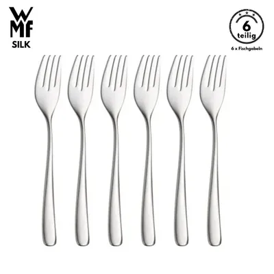 Produktbild von WMF Silk Fischgabeln Set 6 Stück 18,5 cm Cromargan protect Edelstahl rostfrei poliert kratzfest spülmaschinengeeignet edles Design Fischbesteck Gabeln
