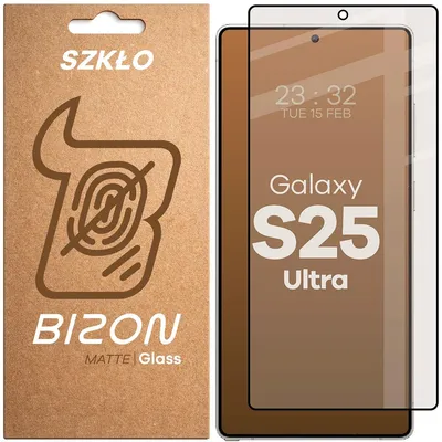 Produktbild von Mattes Hartglas für Galaxy S25 Ultra, Bizon Glass Matte, Schwarzer Rahmen