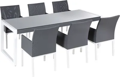Zdjęcie produktu dla BELIANI Zestaw mebli ogrodowych sześcioosobowy szary stół 210 x 90 cm szary z białym szklany blat aluminiowe nogi odporny na działanie UV nowoczesny