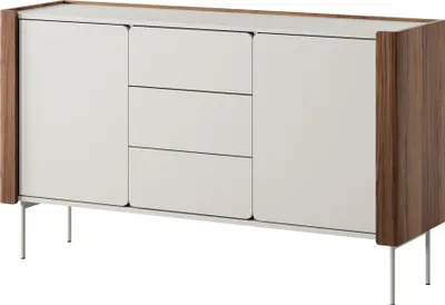 Productafbeelding van Dressoir 140 cm Boran - Kommode met twee deuren, dressoir voor de woonkamer, met lades - Houten accessoires, metalen poten - Beige