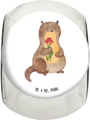 Produktbild von Mr. & Mrs. Panda Kaffeedose Otter Blumenstrauß XL 2000ml - Weiß - Geschenk, Seeotter See, Bonboniere, gewürzglas, Niedlich, aufbewahrungsglas, glasbehälter, Teedose, Süß