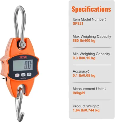 Zdjęcie produktu dla Waga podwieszana, maksymalny udźwig 400 kg, wyświetlacz LCD, wytrzymały odlew aluminiowy, 400 kg