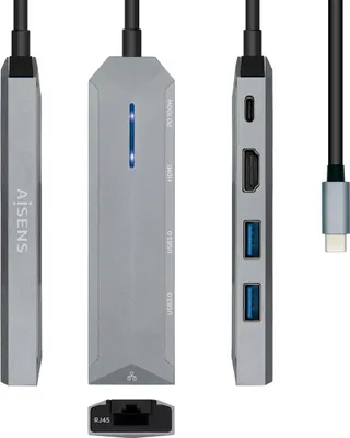Obrázek produktu pro Rozbočovač USB Aisens ASUC-5P003-GR šedý 100 W (1 kus)