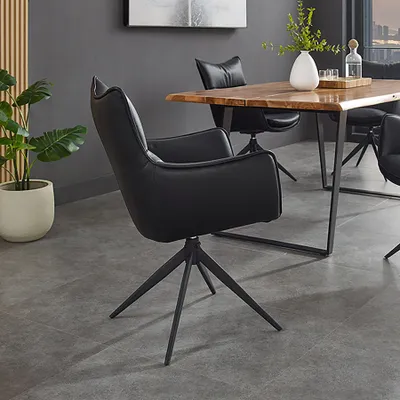 Produktbild von riess-ambiente Drehbarer Design Stuhl VOGUE schwarz Kunstleder Metall 360° mit Armlehne Esszimmerstuhl Essstuhl Drehstuhl