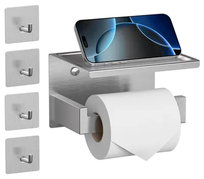 Produktbild von Toilettenpapierhalter mit Ablage und 4 selbstklebenden Haken
