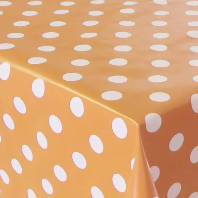 Produktbild von PVC Tischdecke Dottie orange Punkte weiss Wachstuch - Eckig - Länge & Breite wählbar - abwaschbar, Größe:100 x 100 cm