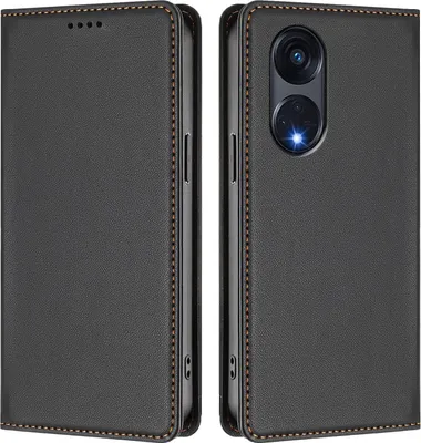 Image de Etui cuir pour Oppo Reno8 T 5G, étui magnétique en cuirPolyuréthaneavec support Noir