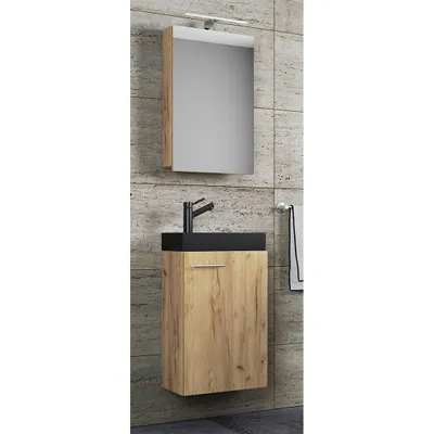 Produktbild von VCM 3-tlg Set | Waschplatz für Gäste WC | Gästebad Toilette | Waschtisch mit Spiegelschrank | Badmöbel Badezimmer Set – Slito SC-BL