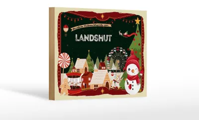 Produktbild von Holzschild Weihnachten Grüße LANDSHUT Geschenk Dekoration  18x12 cm