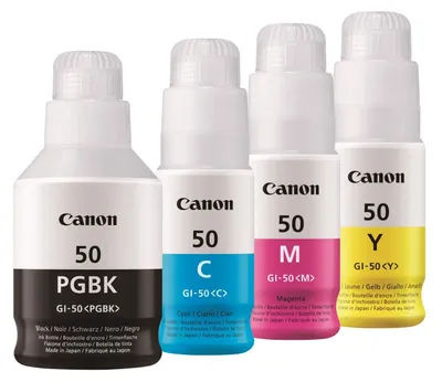 Produktbild von Canon Original GI-50 PGBK/C/M/Y Multipack Nachfülltinte - schwarz 6.000 Seiten, Cyan, Magenta, gelb je 7.700 Seiten für Canon PIXMA G7050, G6050, G5050