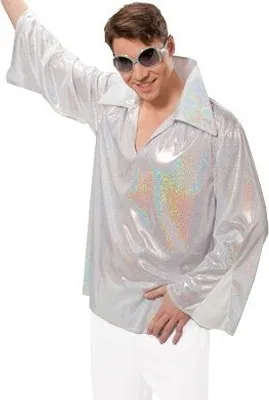Produktbild von Discohemd Glitzerhemd Karneval Kostüm weiß 52
