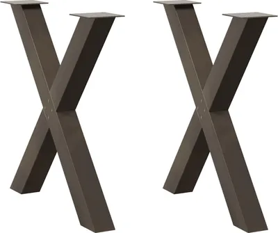 Image de Pieds de table à manger en forme de X, 2 pièces, acier naturel, 70 x (72-73) cm