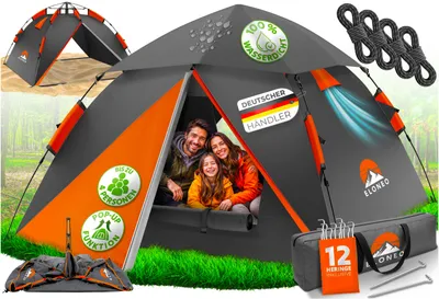 Produktbild von ELONEO Wurfzelt Pop Up Zelt wasserdicht Campingzelt Schnellaufbau Outdoor Zelt Orange/Grau 1-4 Personen
