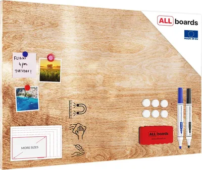 Immagine prodotto di Lavagna magnetica in acciaio LEGNO NATURALE 90x60cm METALboards lastra adatta per tutti i tipi di calamite + set di accessori GRATIS