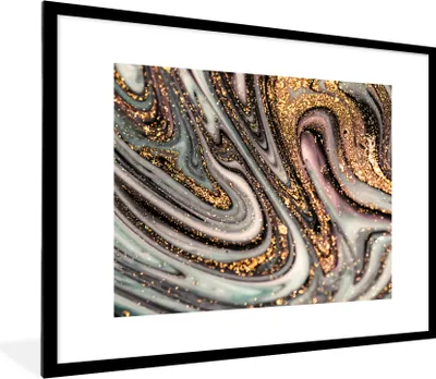 Produktbild von MuchoWow® Gerahmtes Poster Marmoroptik - Gold - Glitter - Luxus - Marmor - Weiß 80x60 cm - Poster mit Schwarzem Bilderrahmen Wandposter Rahmen Foto Bilder - Schlafzimmer-Dekorationen - Fotoposter