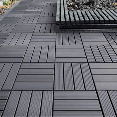 Produktbild von 11 Stück Terrassenfliesen Stecksystem Klickfliesen Dielen für Terrasse Garten Balkon Pool[Grau - Gerade Streifen]