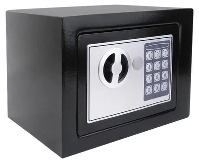 Image de Safebox - Petit coffre-fort électronique, 4,6 litres - Fixation murale - Code PIN et clé - Double verrouillage par gâche - Pour enfants, maison, bureau, hôtel - Noir