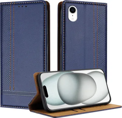 Obrázek produktu pro Pouzdro na mobilní telefon pro iPhone XR kožené flipové ochranné pouzdro s funkcí stojánku modré