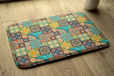 Obrázek produktu pro Koupelnová předložka - Koberec do koupelny - Absorpční rohožka Sprchové koberce - 75x45 cm - Barevné geometrické vzory