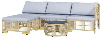 Produktbild von Outsunny Rattan Gartenmöbel-Set, 5-tlg. Balkonmöbel Set Sitzgarnitur mit Kissen