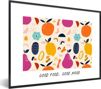 Produktbild von MuchoWow® Gerahmtes Poster Zitate - Essen - Gutes Essen, gute Laune - Sprichwörter 40x30 cm - Poster mit Schwarzem Bilderrahmen Wandposter Rahmen Foto Bilder - Kunstposter - Wanddekorationen