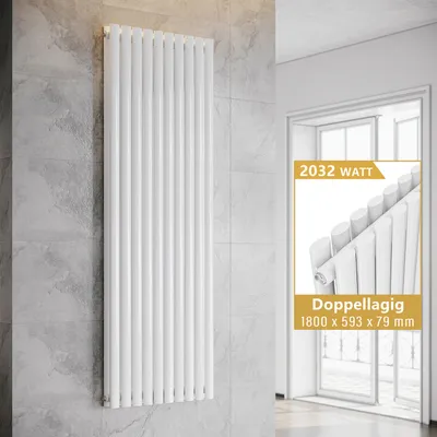 Produktbild von SONNI Vertikal Heizkörper Röhrenheizkörper Doppellagig Weiß 1800×593mm ohne Heizstab