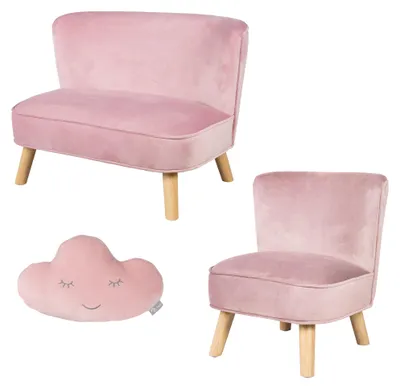 Produktbild von roba Bundle 'Lil Sofa' besteht aus Kindersofa, Kindersessel, Dekokissen Wolke in rosa/mauve