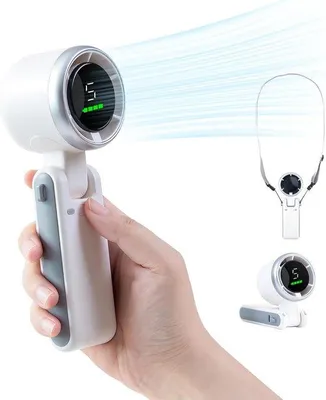 Obrázok produktu pre Ručný turboventilátor, 3600 mAh, akumulátorový ventilátor s LED displejom, malý ručný ventilátor, nastaviteľný v uhle 180°, 5 rýchlostí