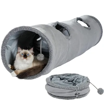 Produktbild von Agility-Tunnel Katzentunnel Faltbarer Rascheltunnel mit Spielzeugball Kunstwildleder,Kunstwildleder,katzen spielzeug katzen zubehör,für Katzen Welphln