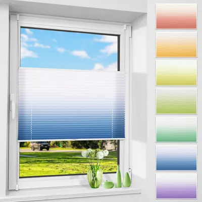 Produktbild von Grandekor Plissee ohne Bohren mit Farbeverlauf, Blau-Weiß 60x130cm (BxH), Plissees Klemmfix, Plisseerollo Jalousie Rollos für Fenster und Tür, Sichtschutz und Sonnenschutz