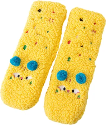 Produktbild von 1 Paar flauschige, dicke, warme Hausschuhe mit rutschfester Sohle, weiche, rutschfeste und bequeme Wintersocken