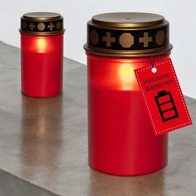 Produktbild von Novaliv 2 Stück Grablichter LED mit Batterie Grablichter rot Dauerbrenner Grablicht LED Kerzen flackernde Flamme Friedhofskerze Gedenkkerze Grablaterne Ewiges Licht Trauerkerze
