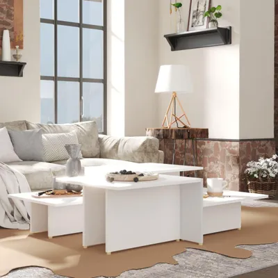 Image de Maison Exclusive - Tables basses 2 pièces Blanc 111,5x50x33 cm Matériau dérivé du bois