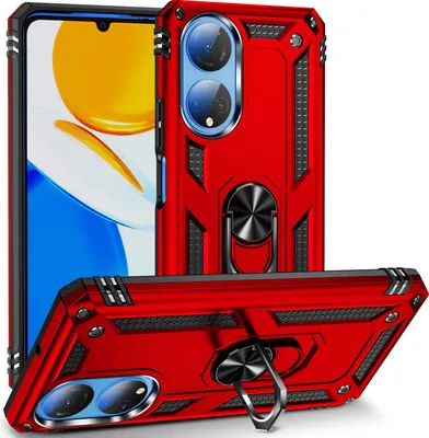 Produktbild von Honor X7 Hülle, Dual Layer Robust Militäre Schutzhülle mit Ringhalterung Ständer für Honor X7 Rot