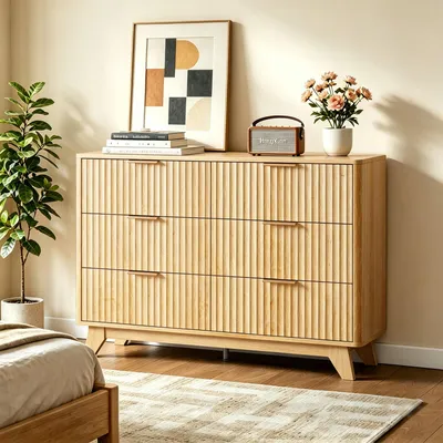 Produktbild von FCH Kommode mit 6 Schubladen, Schubladenschrank Gitterdesign, 110x35x75cm, Eiche, für Flur Wohnzimmer Schlafzimmer