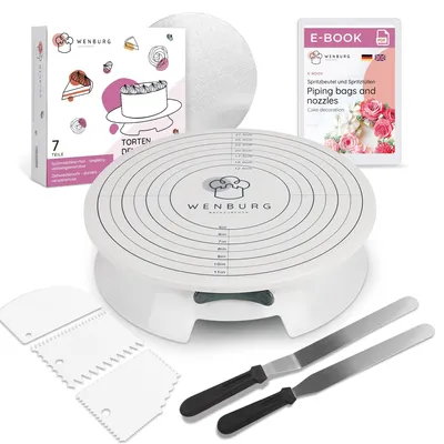 Productafbeelding van WENBURG Draaiplateau voor taarten | Set voor taartdecoratie | Draaiplateau met accessoires | Inclusief: hoekpaletten, deegschraper, taartbodem, draaiteller voor taarten | Chef Set
