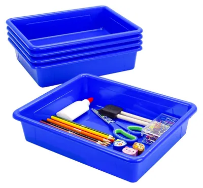 Produktbild von Aufbewahrungsbehälter in Briefgröße, Flacher Organizer für Klassenzimmer, Büro und Zuhause, Blau, 5er-Pack, 25,4 x 33 x 7,6 cm