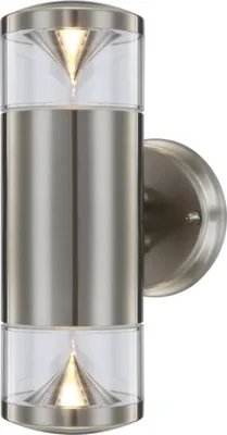 Image de Globo Lighting lampe d'extérieur acier inoxydable, plastique clair, IP44, LxH : 115x266mm, AL : 155mm, incl. 2x GU10 LED 4.9W 230V, 345lm source, 290lm sortie, 3000K