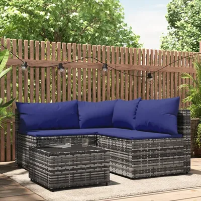 Produktbild von 4-tlg. Garten-Lounge-Set mit Kissen Grau Poly Rattan , Gartensofas Design 2024