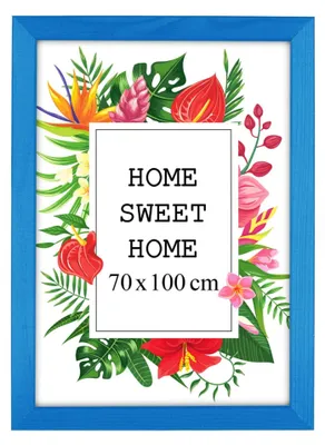 Obrázok produktu pre MG Design, modrý rám na obrázky, 70 x 100 cm – vyrobený z prírodného dreva s akrylovým sklom, určený na zavesenie aj na postavenie, vhodný na fotografie, plagáty a puzzle